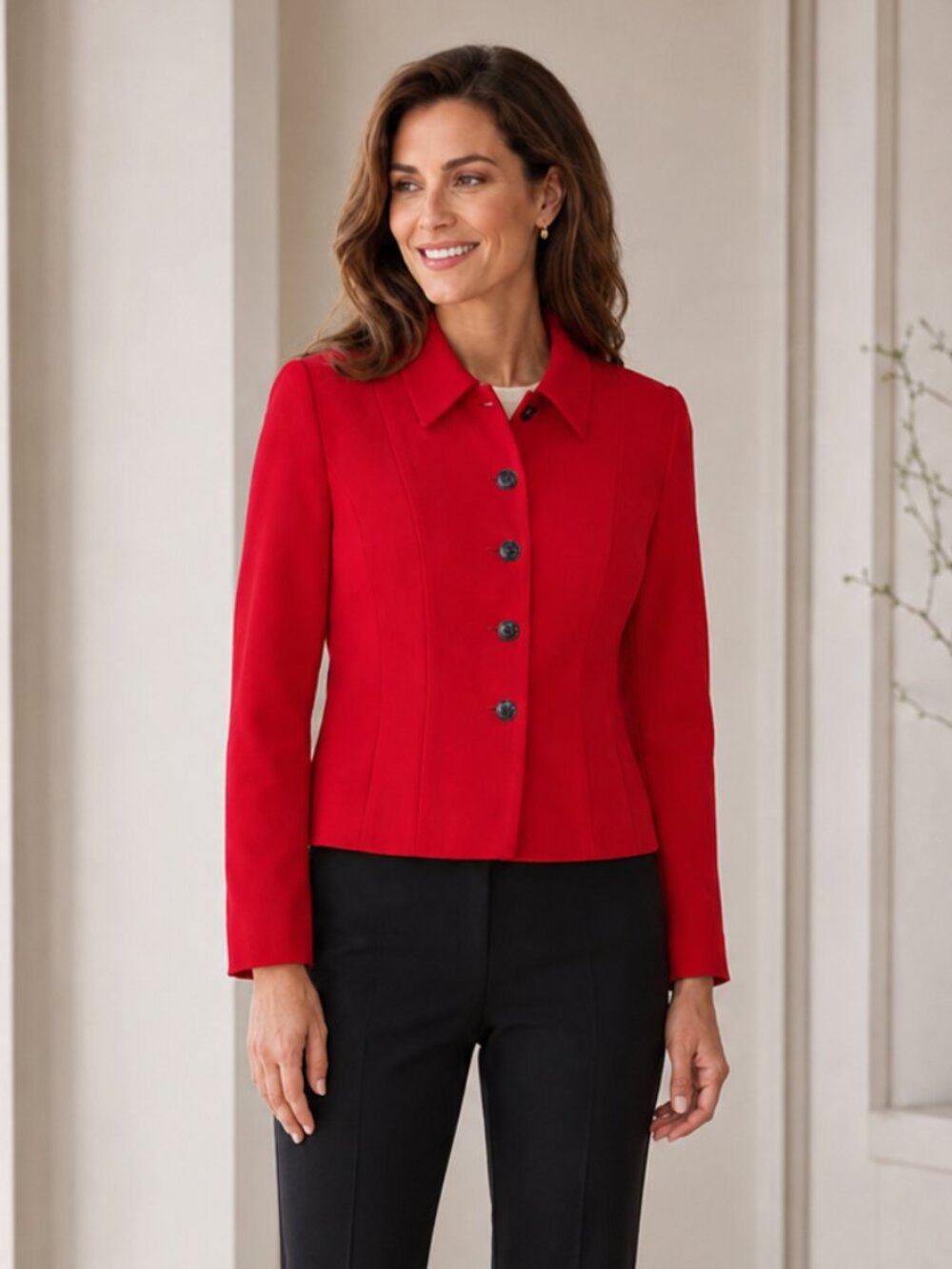 Kasper Red Wool Blazer Jacket Petite Size 10 Petite Office Classic Tailored Chic